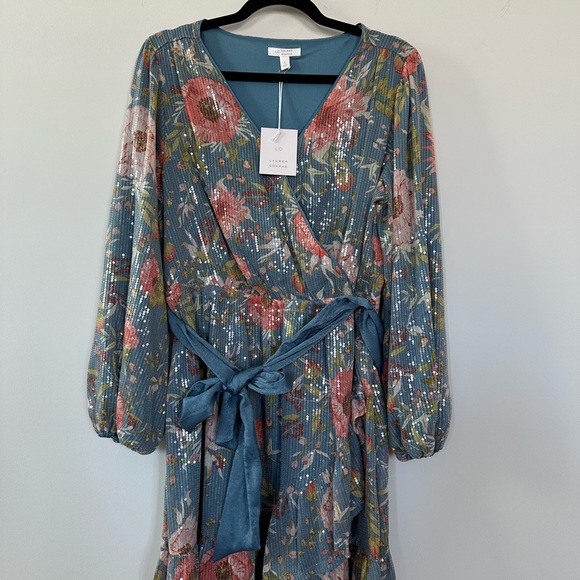LC Lauren Conrad Teal Floral Sequin Dress - Picture 1 of 6
